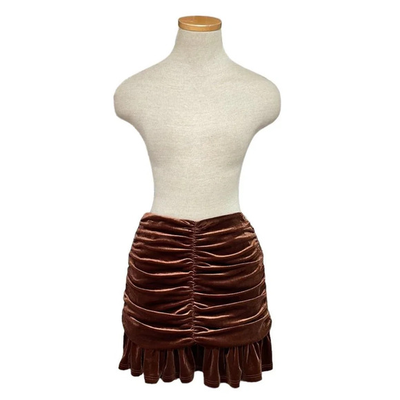 Collective The Label Velvet Flare Skirt Ruched Brown Size 0 - Picture 1 of 16